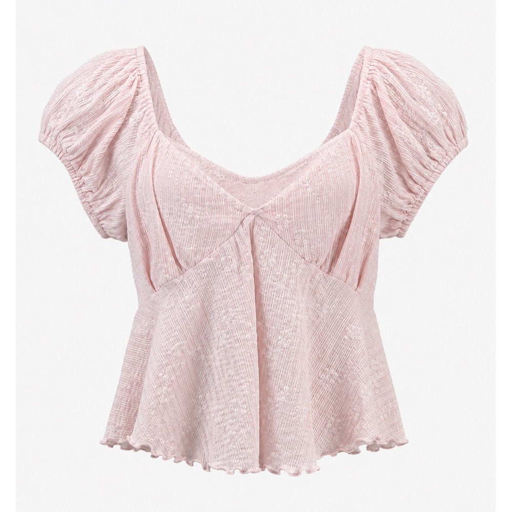 Pink Coquette Puff Sleeve Babydoll Top Medium Fits Small Balletcore Soft Girl